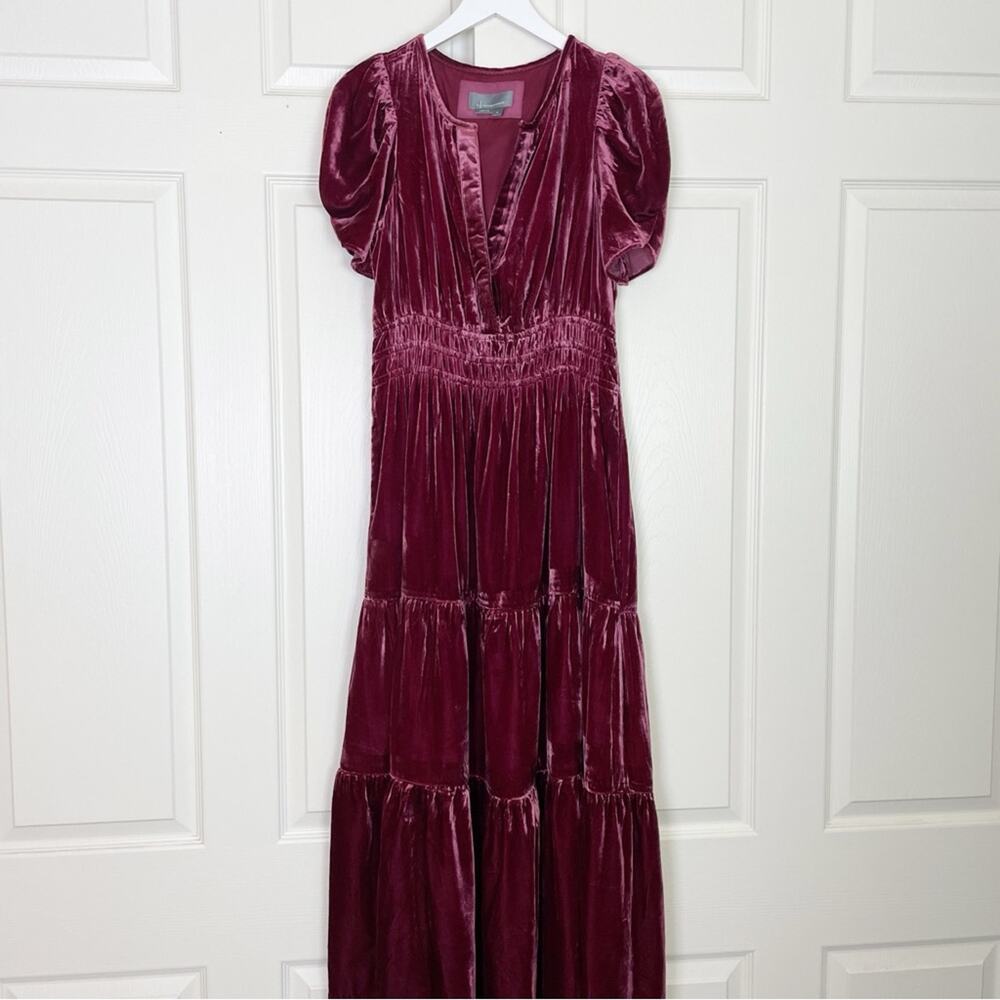 Anthropologie Somerset Plum Velvet Tiered Maxi Dress Boho Glam Sz M - Picture 1 of 9